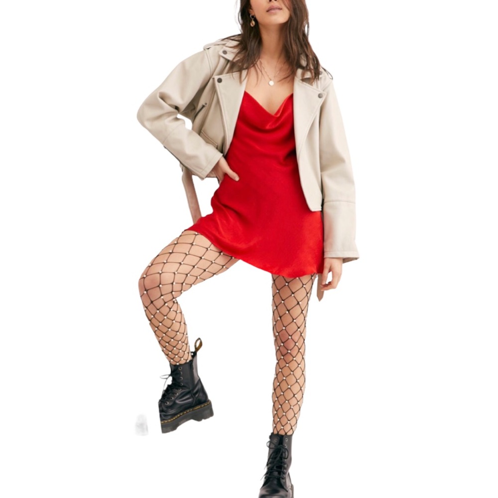 New We The Free Free People Slow Moves Lg 12/14 Beige Leather Belted Moto Jacket - Picture 7 of 9